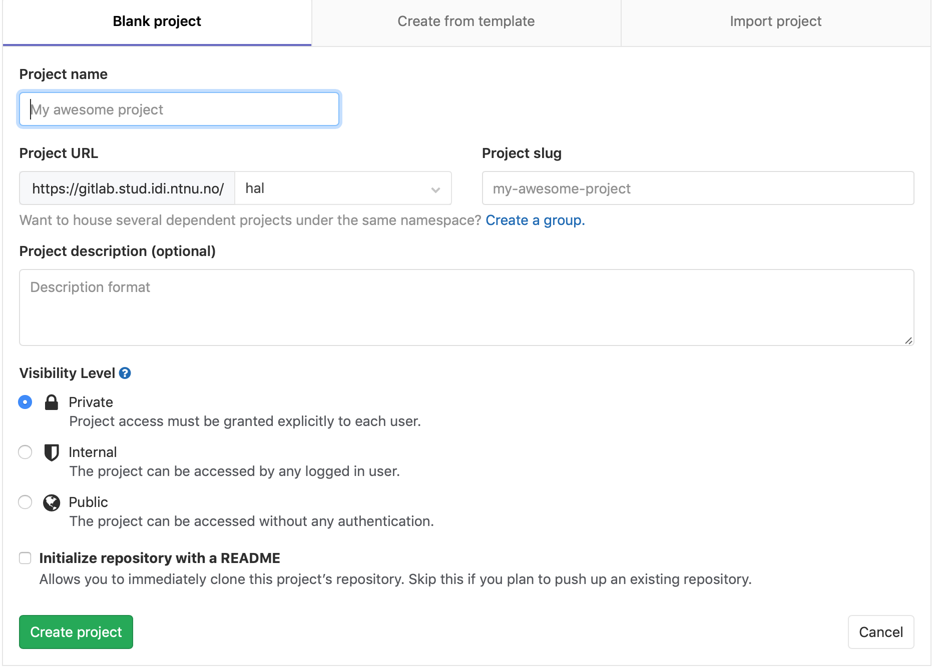 gitlab new project